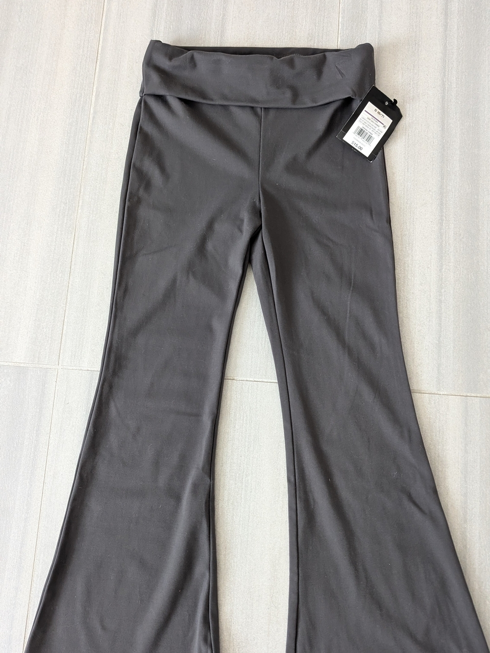 Fold-Over Waist Flare Pants - Black 6/7 Girls